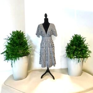 NWOT 618 Navy Blue White Stripe Cabana Midi Dress